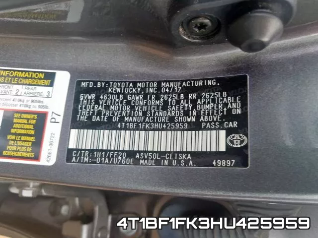 4T1BF1FK3HU425959 фото 2