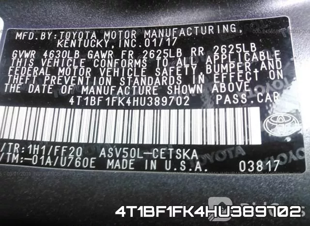 4T1BF1FK4HU389702 фото 10