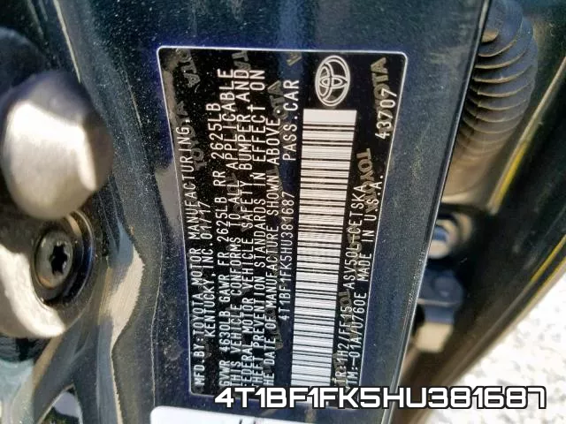 4T1BF1FK5HU381687 фото 2