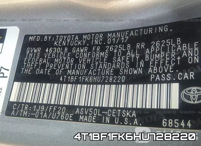 4T1BF1FK6HU728220 фото 9