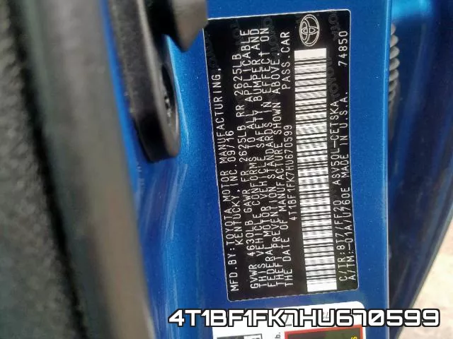 4T1BF1FK7HU670599 фото 2