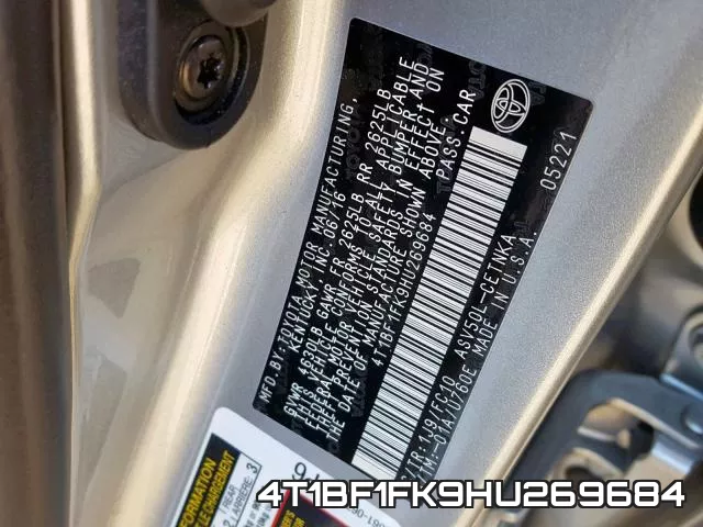 4T1BF1FK9HU269684 фото 2