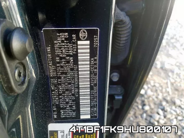 4T1BF1FK9HU800107 фото 2