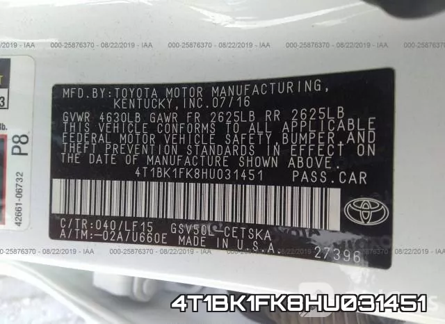 4T1BK1FK8HU031451 фото 10