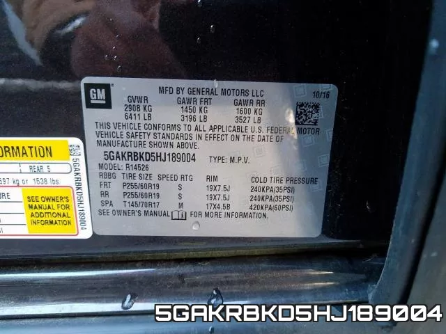 5GAKRBKD5HJ189004 фото 2