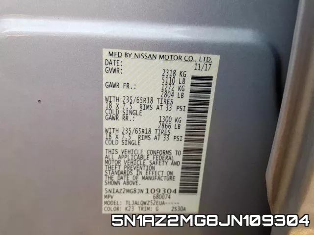 5N1AZ2MG8JN109304 фото 2