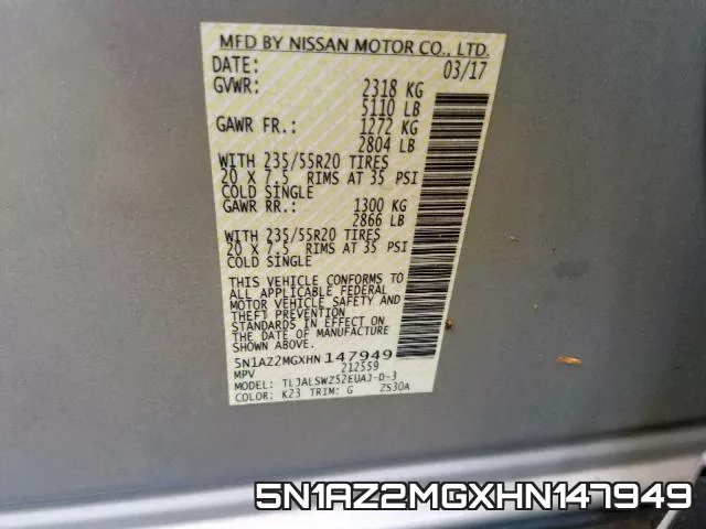 5N1AZ2MGXHN147949 фото 2