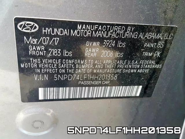 5NPD74LF1HH201358 фото 2