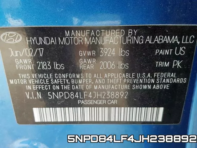 5NPD84LF4JH238892 фото 2
