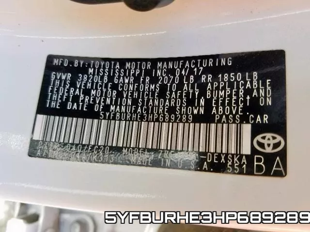 5YFBURHE3HP689289 фото 2