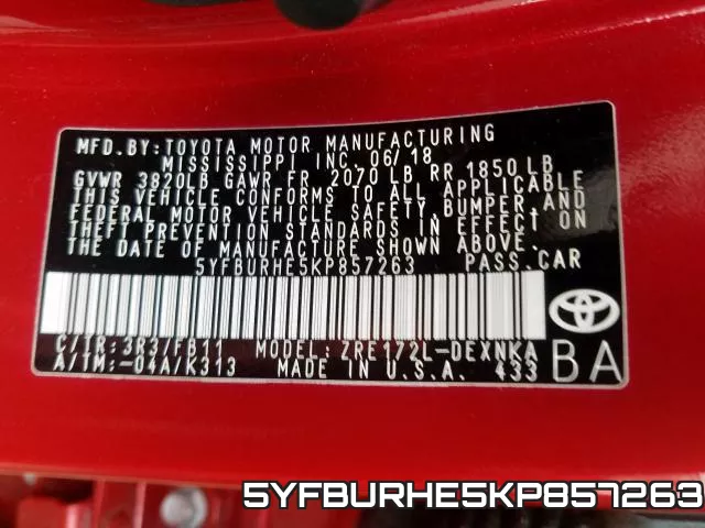 5YFBURHE5KP857263 фото 2