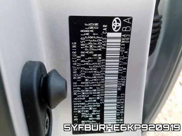 5YFBURHE6KP920919 фото 2
