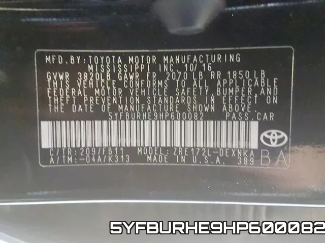 5YFBURHE9HP600082 фото 2