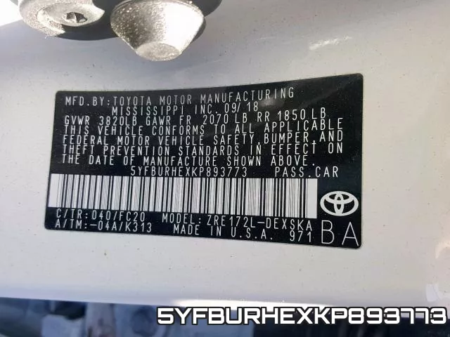 5YFBURHEXKP893773 фото 2