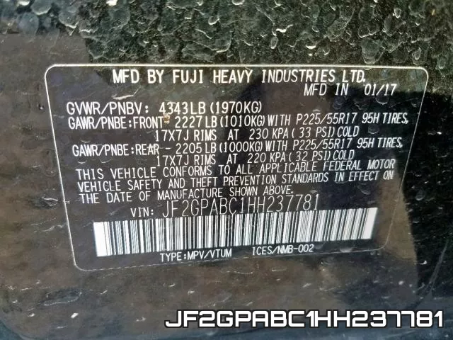 JF2GPABC1HH237781 фото 2