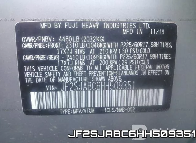 JF2SJABC6HH509351 фото 9