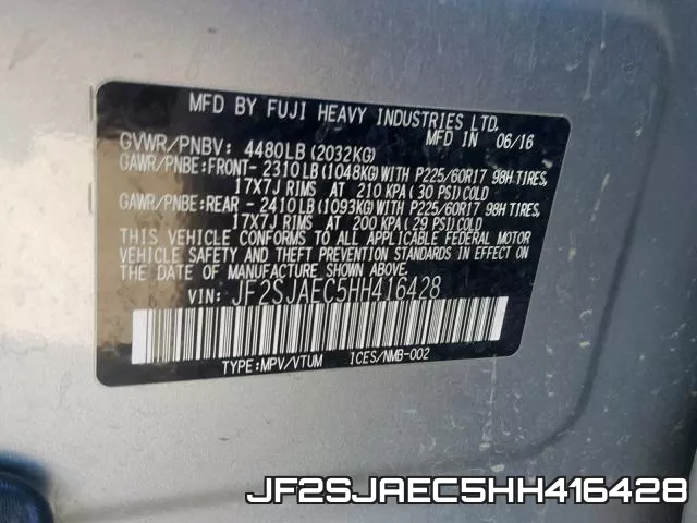 JF2SJAEC5HH416428 фото 2