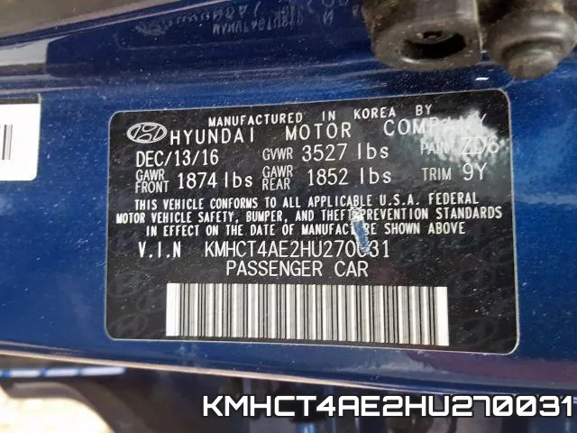KMHCT4AE2HU270031 фото 2