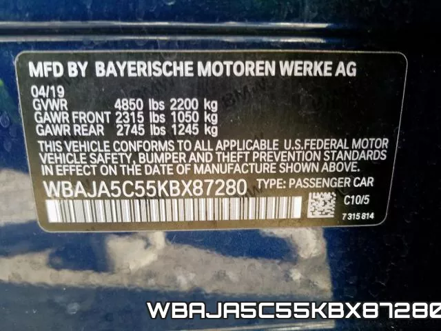 WBAJA5C55KBX87280 фото 2