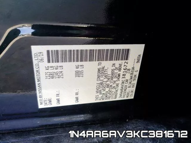 1N4AA6AV3KC381672 фото 2