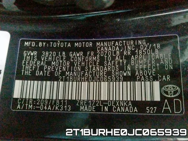 2T1BURHE0JC065939 фото 2