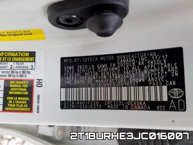 2T1BURHE3JC016007 фото 2