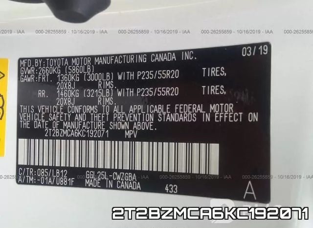2T2BZMCA6KC192071 фото 9