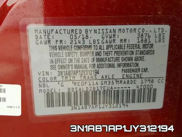 3N1AB7AP1JY312194 фото 2