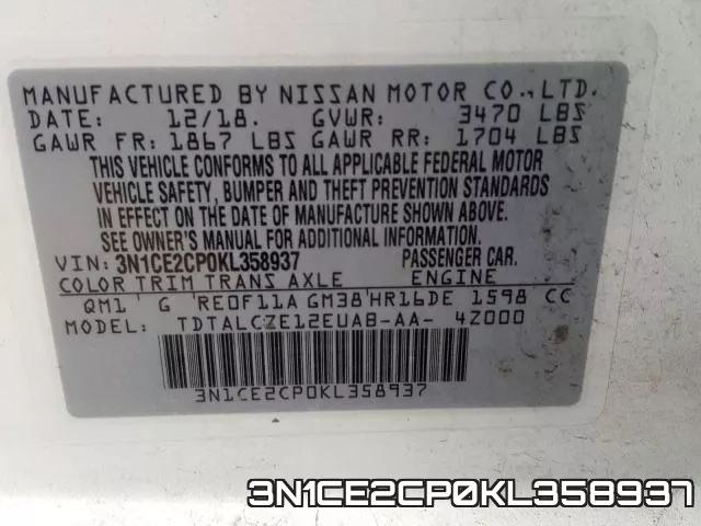 3N1CE2CP0KL358937 фото 2