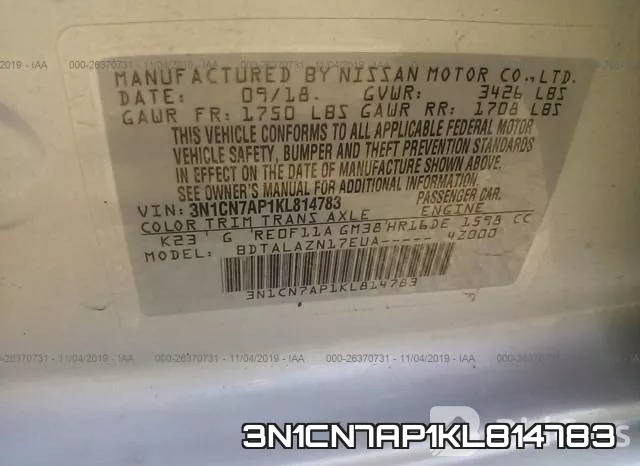 3N1CN7AP1KL814783 фото 10