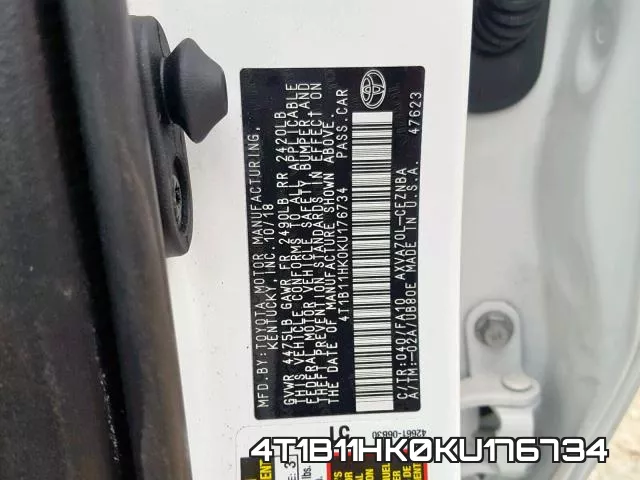 4T1B11HK0KU176734 фото 2