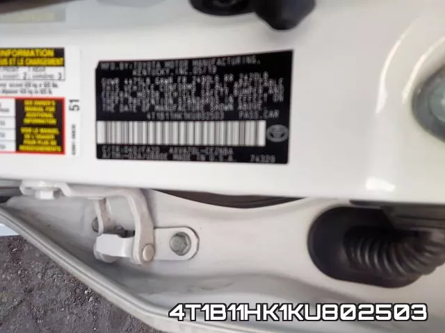 4T1B11HK1KU802503 фото 2