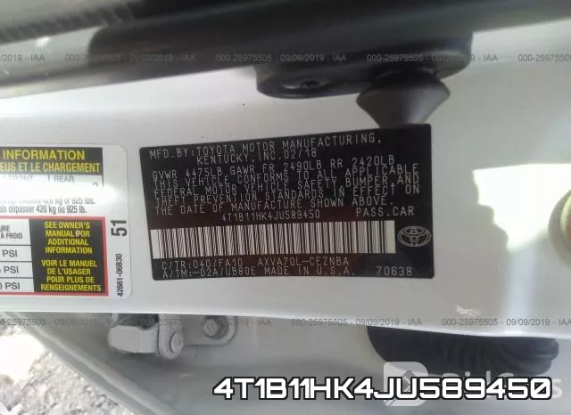 4T1B11HK4JU589450 фото 8