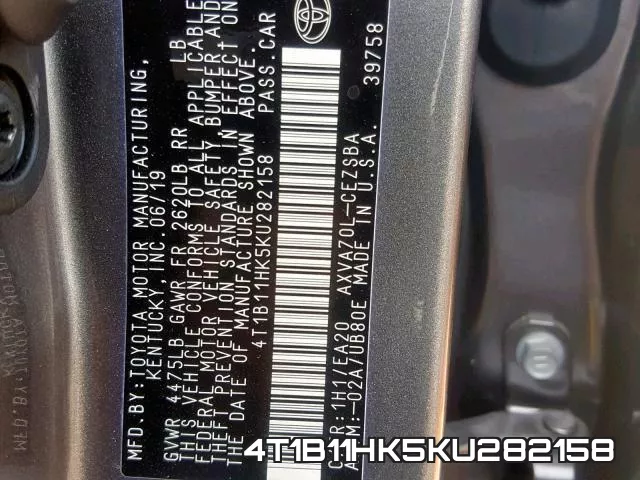 4T1B11HK5KU282158 фото 2