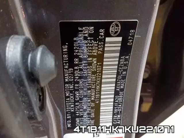 4T1B11HK7KU221071 фото 2