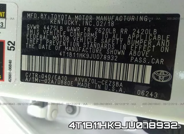 4T1B11HK9JU078932 фото 9