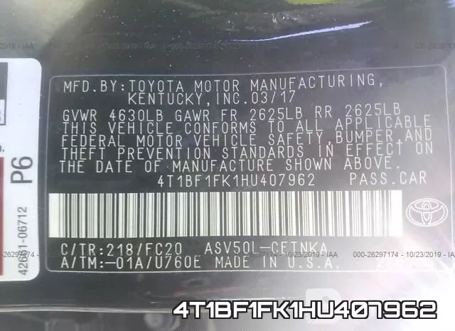 4T1BF1FK1HU407962 фото 10