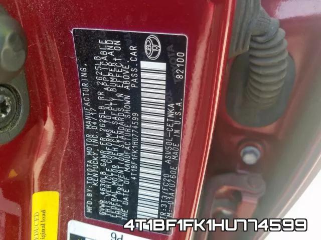 4T1BF1FK1HU774599 фото 2