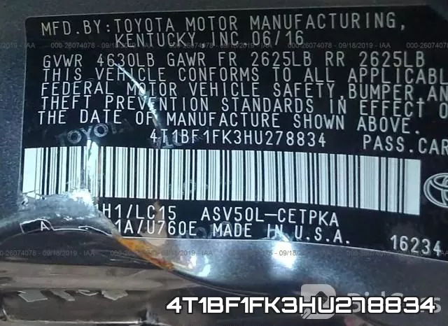 4T1BF1FK3HU278834 фото 9