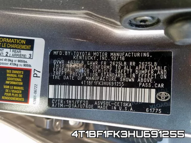 4T1BF1FK3HU691255 фото 2
