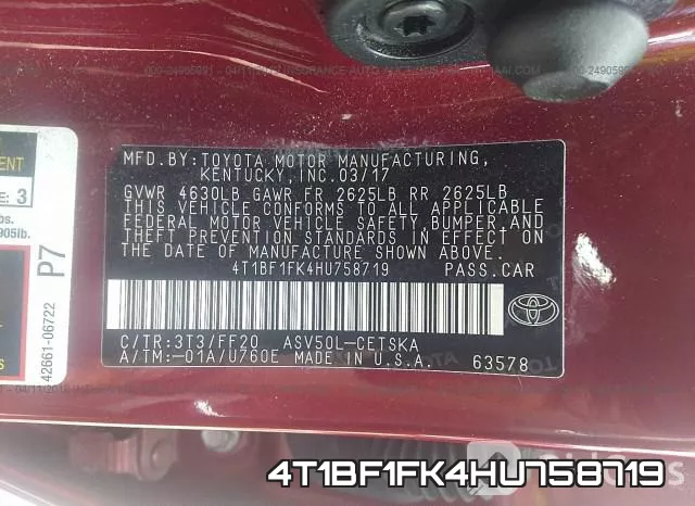 4T1BF1FK4HU758719 фото 7