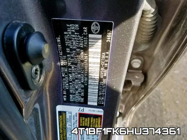 4T1BF1FK6HU374361 фото 2