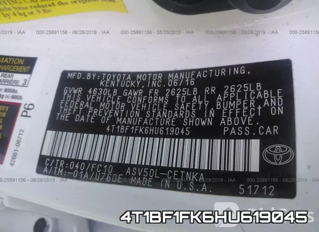 4T1BF1FK6HU619045 фото 9