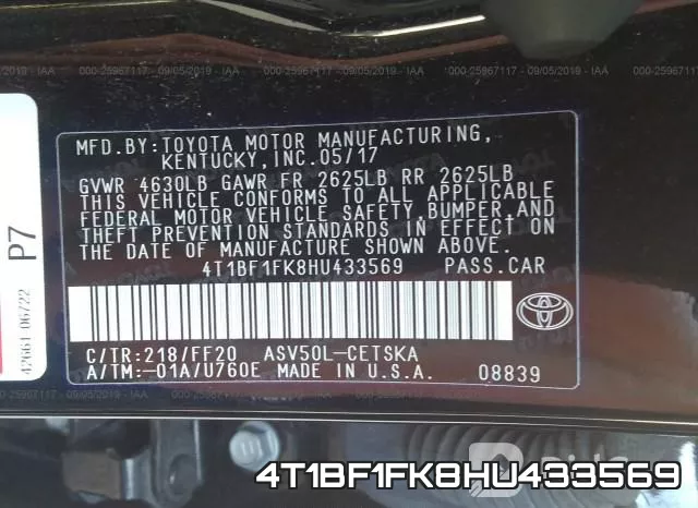 4T1BF1FK8HU433569 фото 8