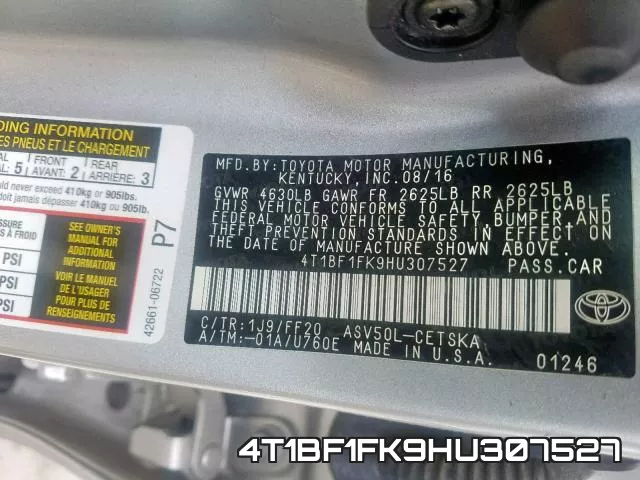 4T1BF1FK9HU307527 фото 2