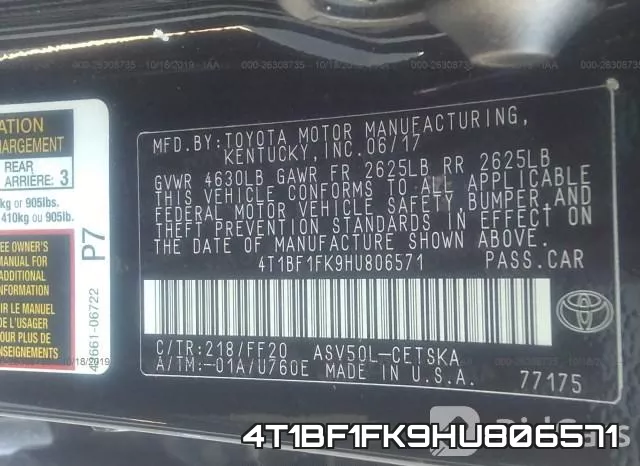 4T1BF1FK9HU806571 фото 9