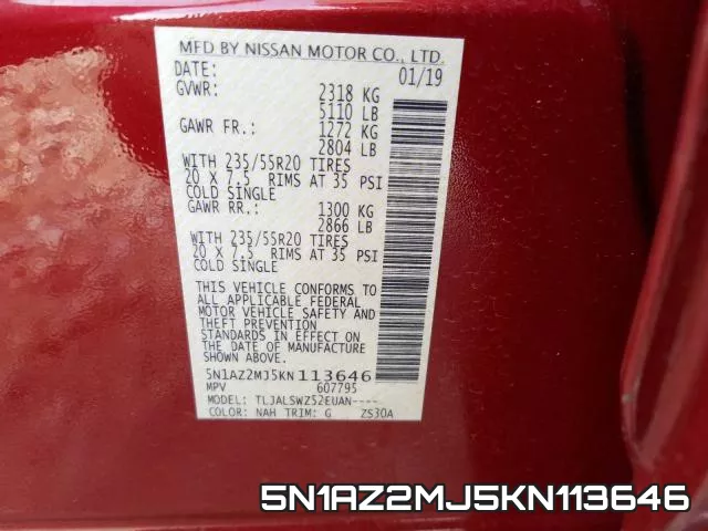 5N1AZ2MJ5KN113646 фото 2