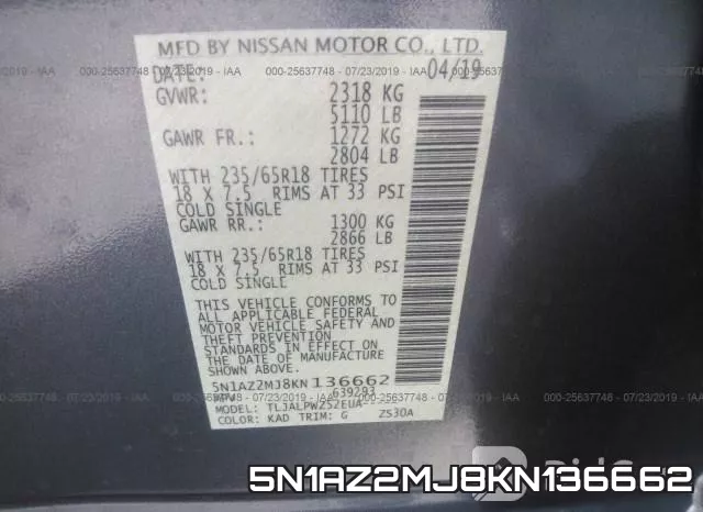5N1AZ2MJ8KN136662 фото 9