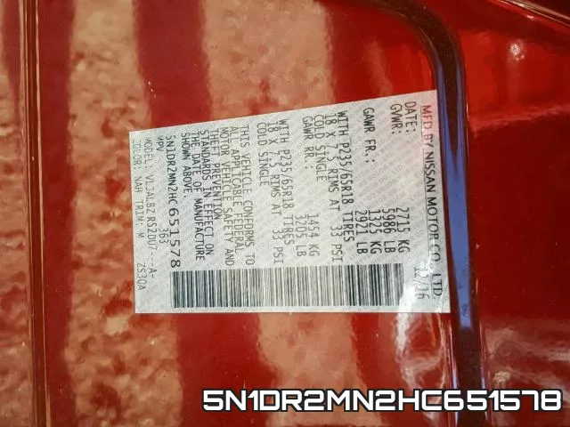 5N1DR2MN2HC651578 фото 2