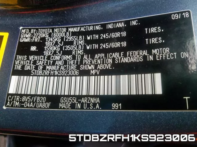 5TDBZRFH1KS923006 фото 2